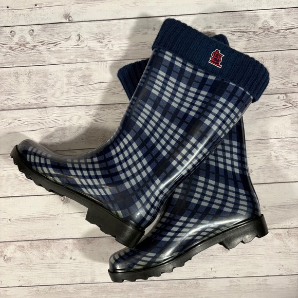 Shoes - St. Louis Cardinals Plaid Rain Boots Womens Small Waterproof Rubber